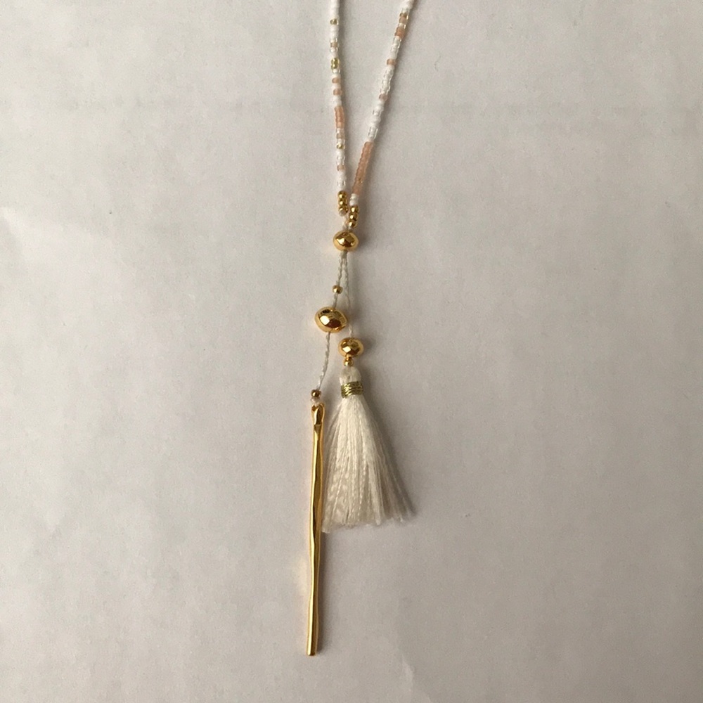 Gorjana White and Gold long Tassel Lariat Necklace